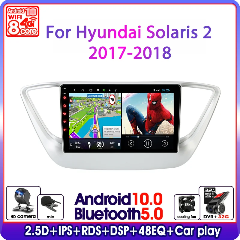 Автомагнитола на Android 10 для Hyundai Solaris 2 Verna 2017 2018 мультимедийный видеоплеер с