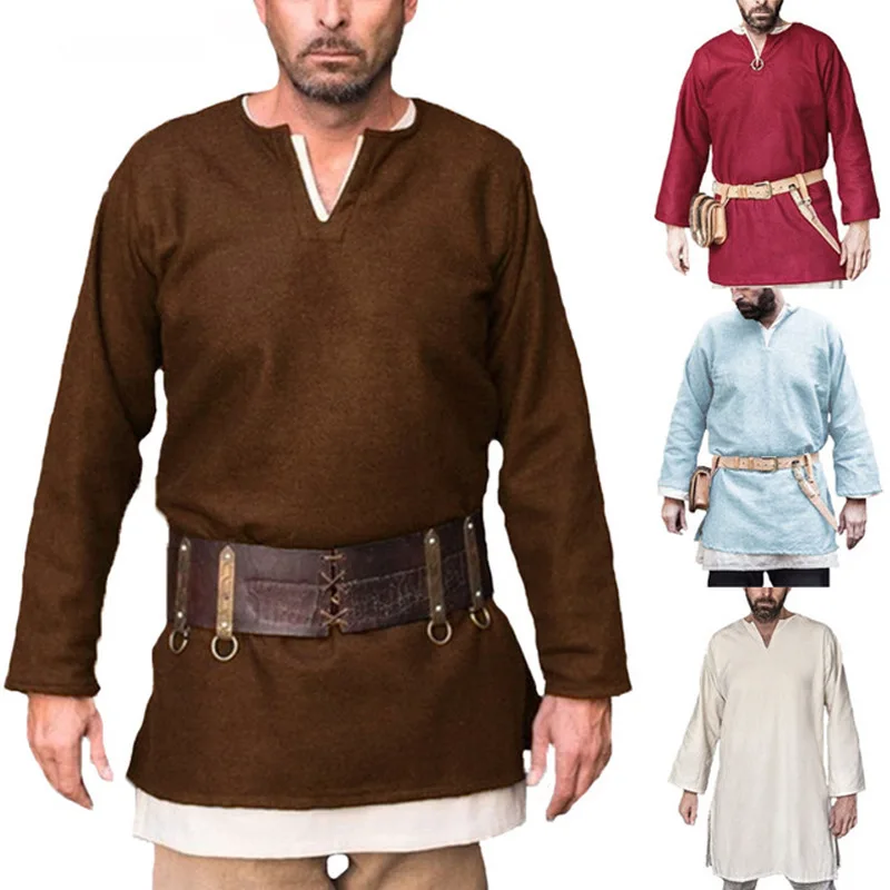 Европейские средневековые мужские рубашки Туника Viking топы для взрослых мужчин