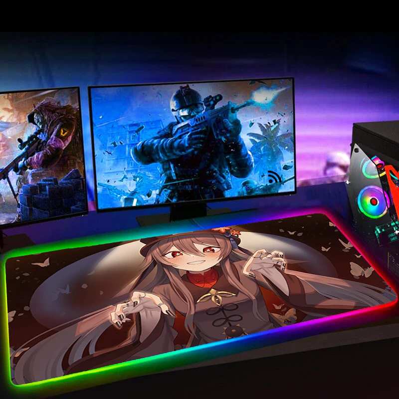 Rgb Hu Tao Genshin ударопрочный коврик для мыши 900x400 мм компьютерные игровые аксессуары L