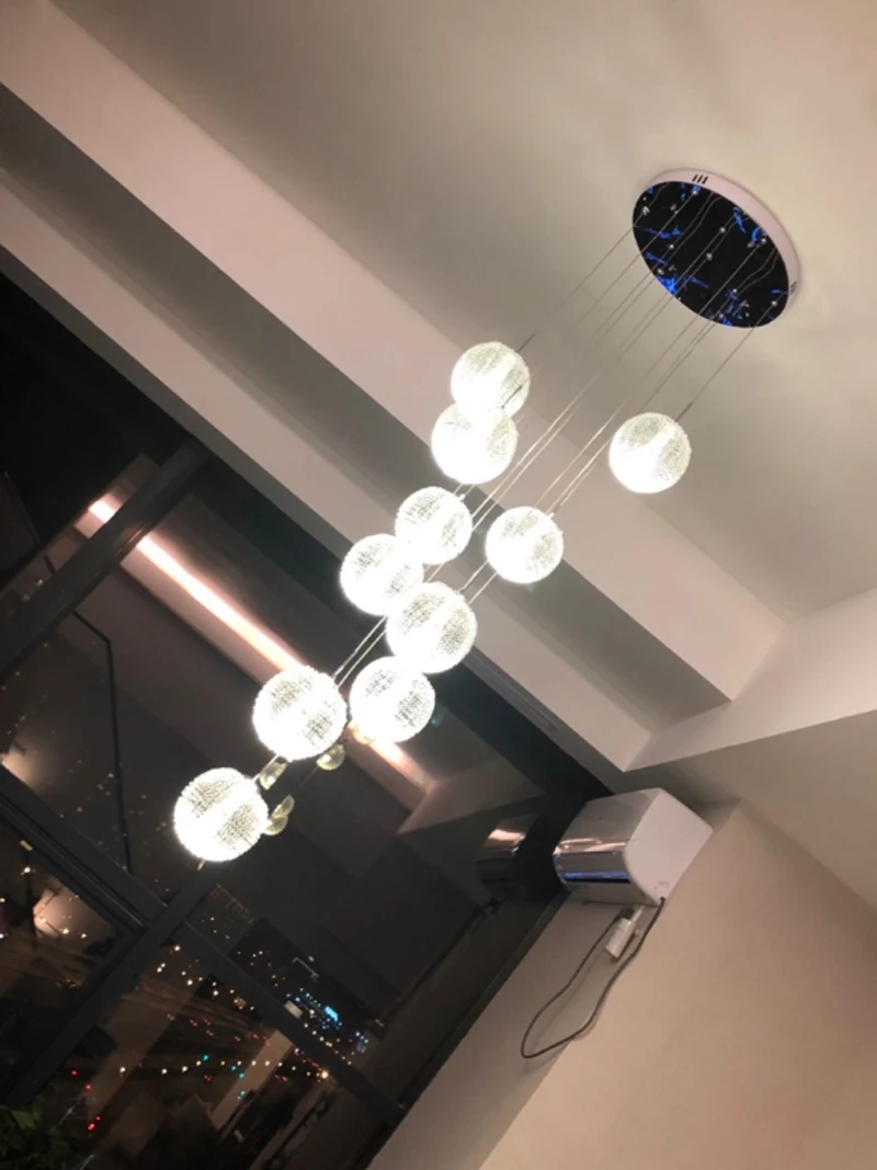 

Modern Dining Room Pendant Lamps Parlour Creative Personality Rotating Staircase Pendant Lights Glass Hanging Lamp Large Hall