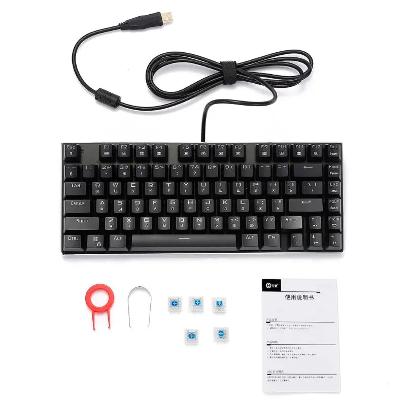 Русская Проводная клавиатура с USB RGB подсветкой механическая клавиатура 81 клавиша синие переключатели игровая клавиатура Z88