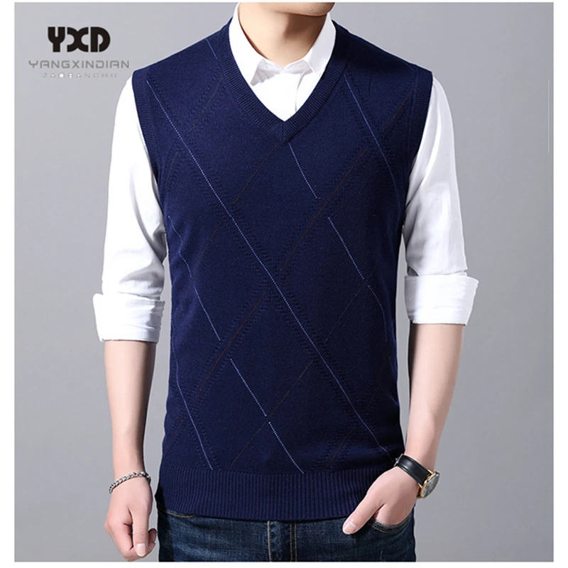 Men Clothes AutumnWinter Warm Wool Men Sweaters Check V-Neck Sleeveless Sweater Vest Mens jumpes Pull Homme Jersey Hombre свитер