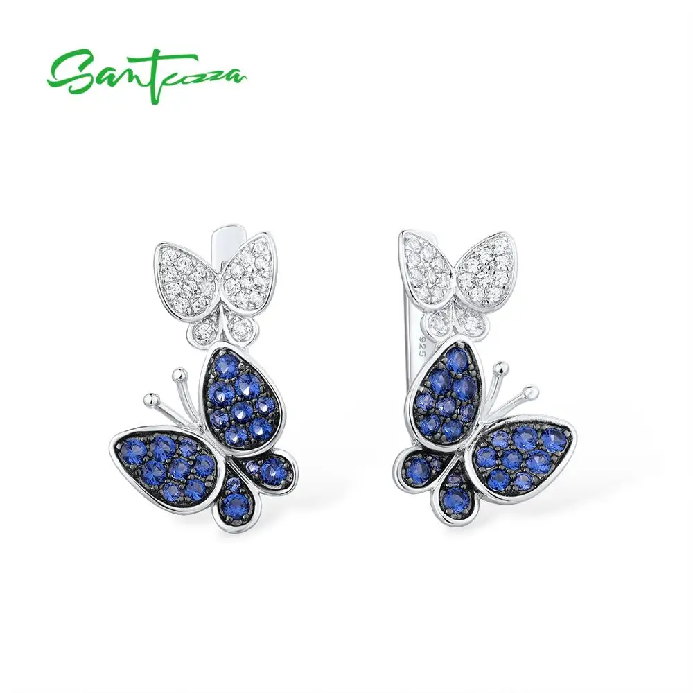 Женские серьги SANTUZZA из серебра серебряные в виде бабочек пробы с белыми и синими
