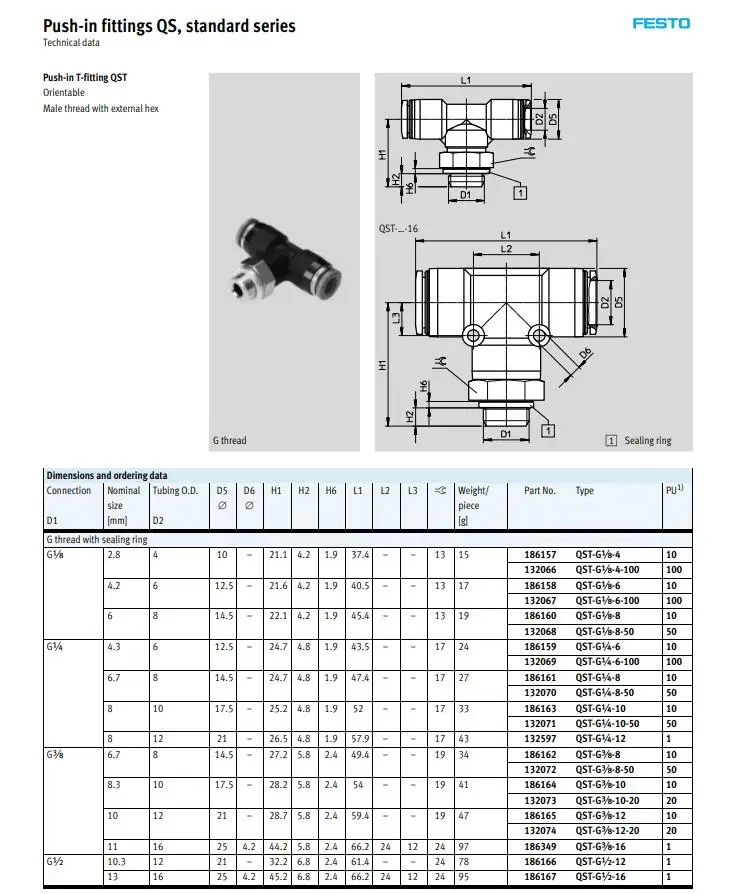 QST-4 QST-6 QST-8 QST-10 QST-12 QST-16 FESTO пуш-ап-быстроразъемные соединения QST стандарт соединителя серии пневматический компонент инструменты воздуха
