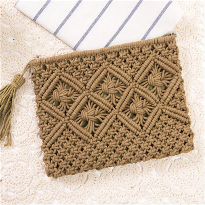 

New Simple Tassel Straw Woven Retro Beach Knitted Purse
