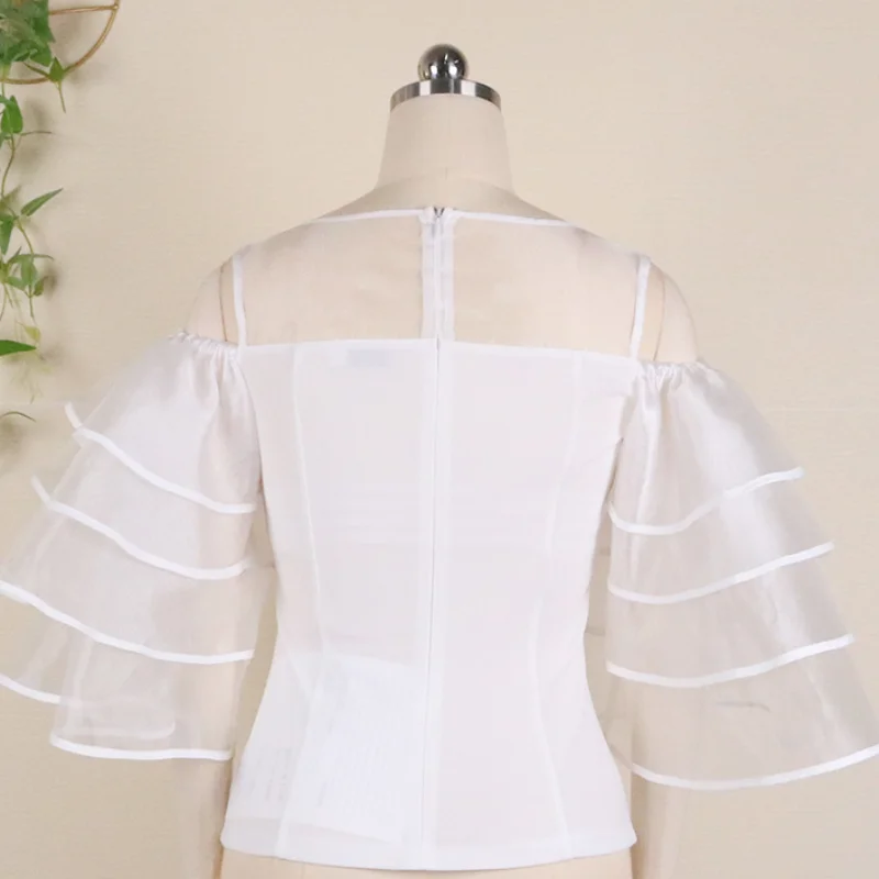 Летние женские белые блузки, тонкие топы с оборками, рубашки, тонкая прозрачная Сексуальная вечерняя элегантная повседневная женская одежд... от AliExpress WW