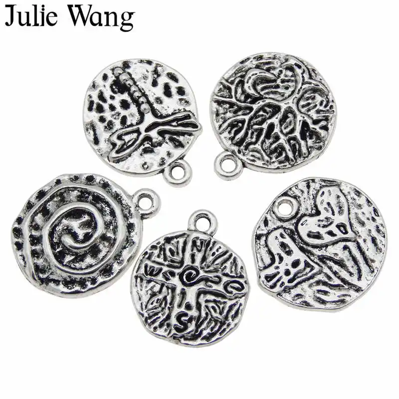 Julie Wang 5 шт. сплав Смешанное Дерево крест сердце Стрекоза шармы античное серебро