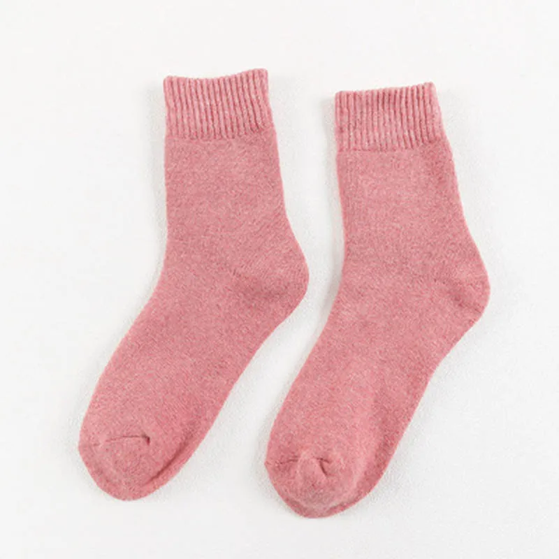 F pink LKWDer 3 Pairs Winter Warm Socks For Women Solid Color Thick Wool Rabbit Hair Socks Snow Against Cold Warm Cotton Sock Sox Meias - Цвет: F pink