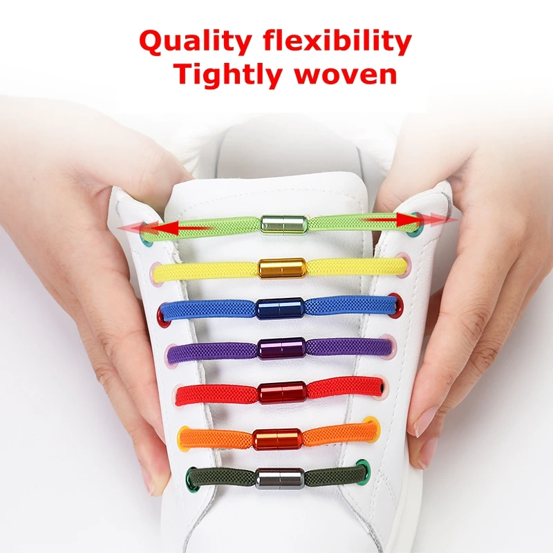 18 Colors Flat Shoelaces Lock Round Capsule Metal Elasticity Suitable for All Shoes Lazy Lace No Tie Shoelace 100CM