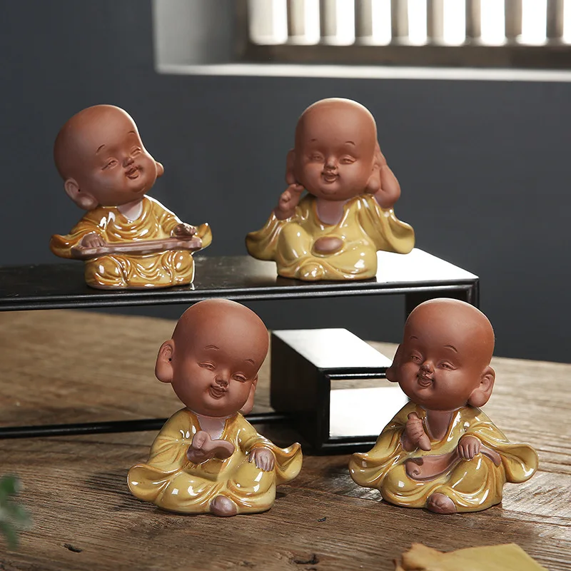 

Home Decor Ceramic Monk Statues Figurines Crafts Hand Processing Zen Small Buddha Creative Teapet Buda Home Decoration