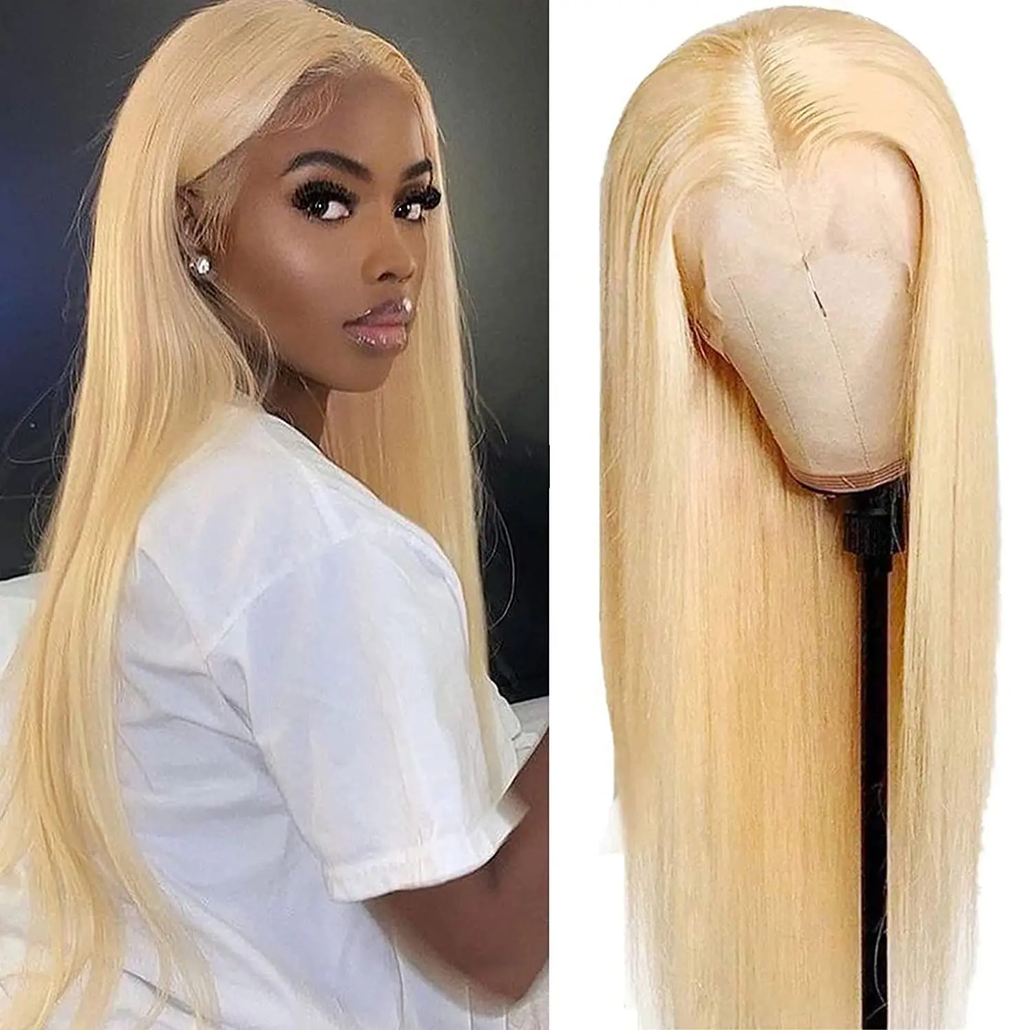 26 28Inch 613 Lace Front Wig Pre Plucked Blonde 13x4 Bone Straight Transparent Wig Can Be Dyed Brazilian 150% Remy Wig