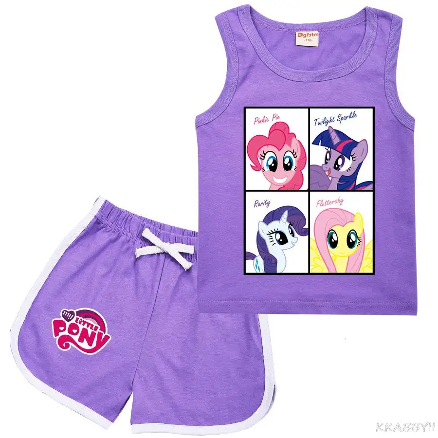 Летний модный детский костюм My Little Pony жилет футболка + шорты свежих спортивный