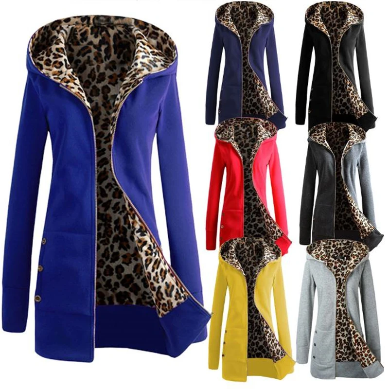 

Женская куртка, плотная толстовка с капюшоном, пальто на молнии с леопардовым принтом, женское бархатное пальто, верхняя одежда, Женская Осе...