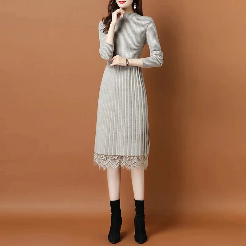 

With a inside and a dress, the new autumn and winter mid-length slim slimming knit sweater base sweater skirt
