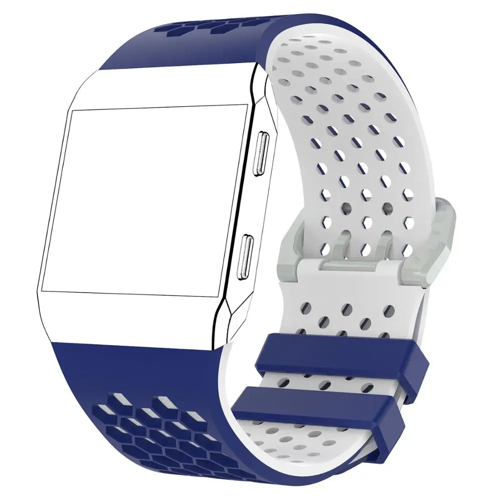Blue white Легкие вентилируемые силиконовые спортивные часы ремешок для Fitbit ионический ремешок Смарт-часы Регулируемый запасной браслет ремешок для часов - Цвет: Blue white