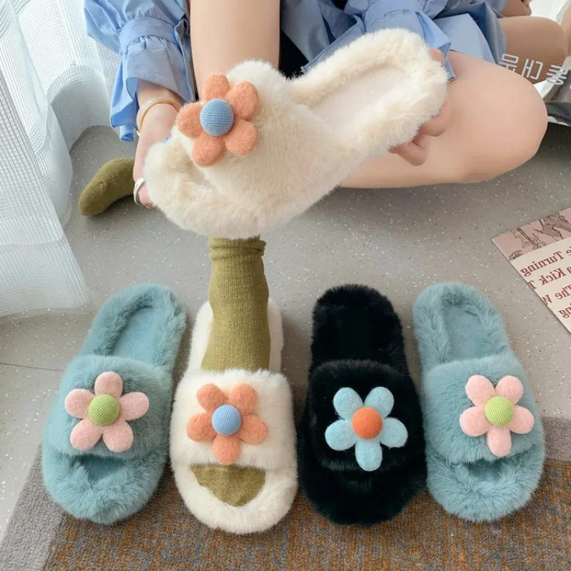 

Shoes Slippers Casual Med Fur Flip Flops Slides Flock Slipers Women Luxury Rubber Plush 2021 Hoof Heels Fashion PU Rome Basic