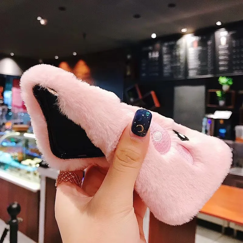 KISSCASE вышивка мультфильм свинья плюшевый теплый меховой чехол для телефона iPhone XS