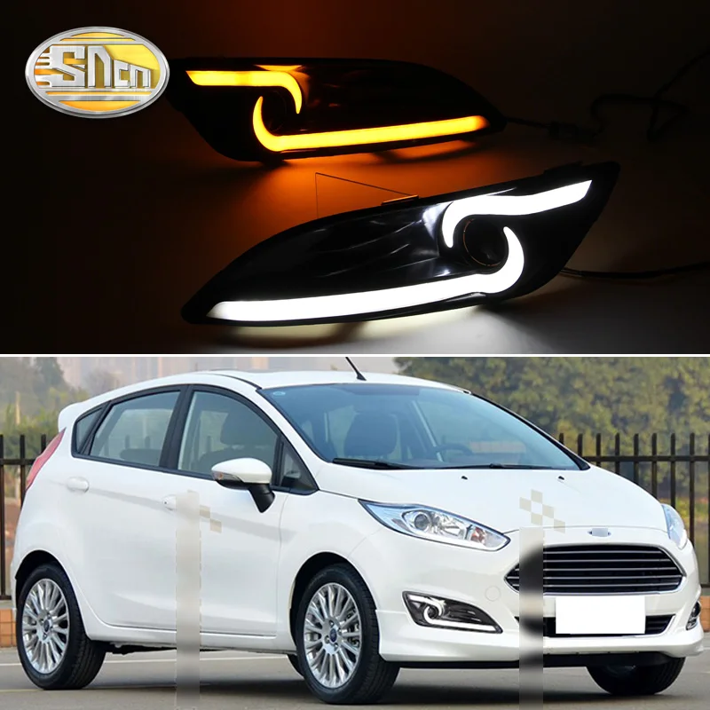 

Светодиодные дневные ходовые огни SNCN для Ford Fiesta 2013, 2014, 2015, 2016, DRL, передние противотуманные фары с желтыми указателями поворота