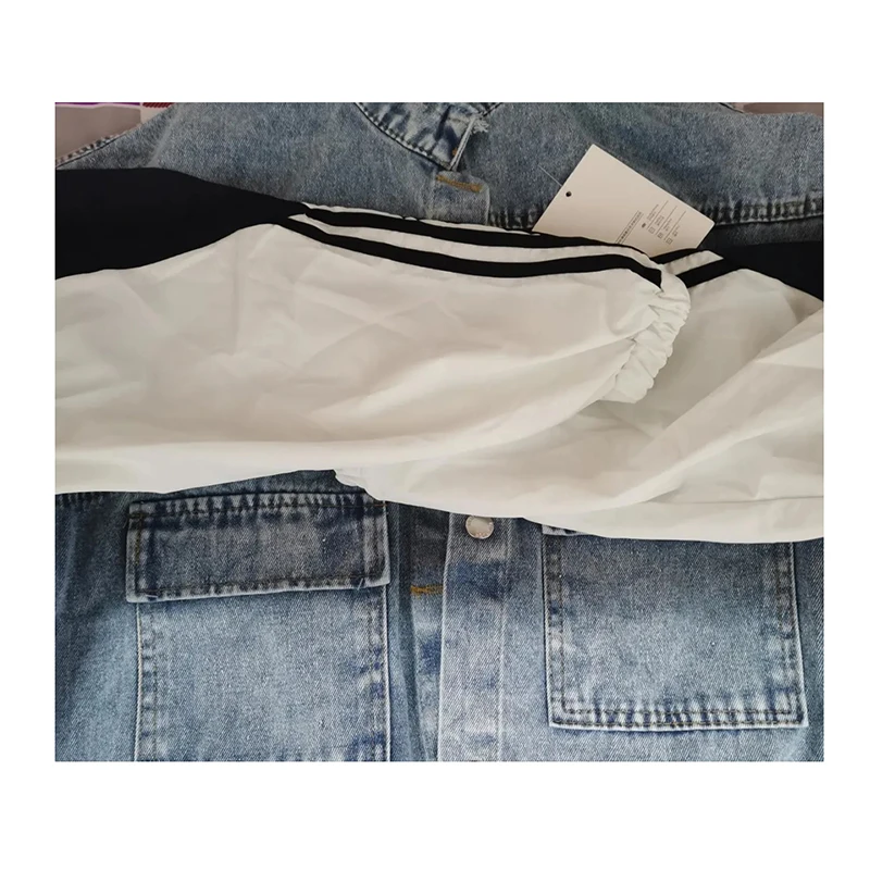 

New Patchwork Big Loose Denim Jackets Contrast Color Long Sleeve Midi Women Outerwear Large Size Boy Friend Style Cowboy Coats