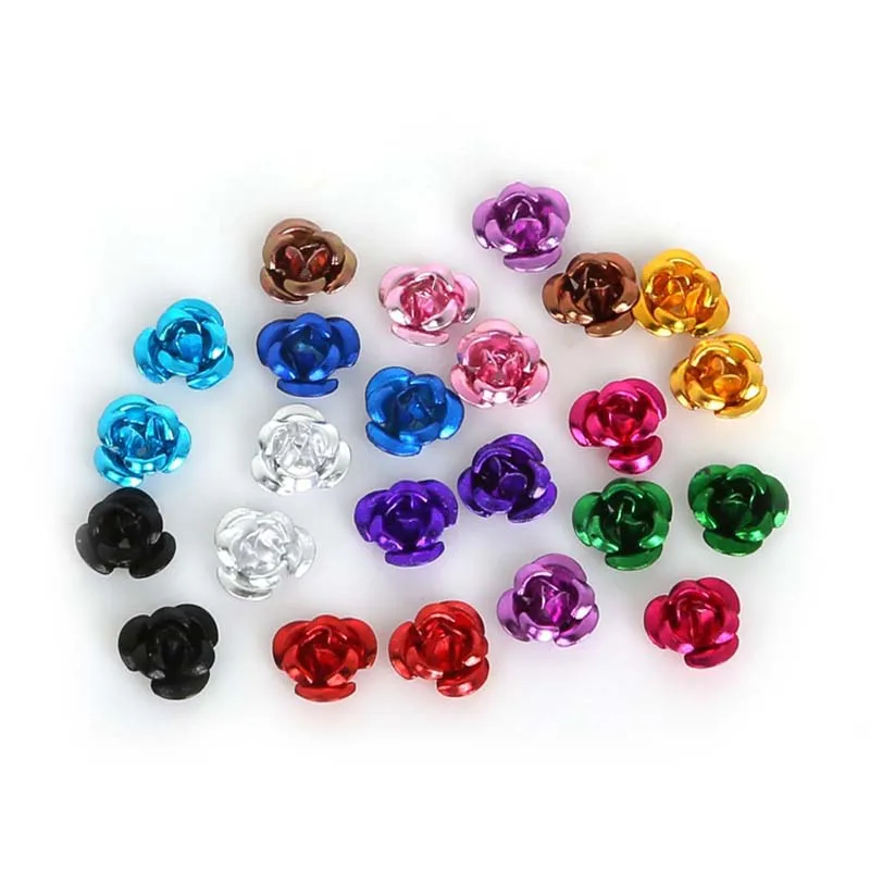 

100 Pcs 6mm Assorted Aluminum Rose for nail art Decoration Tiny rose flower splattered cabochon flat-back embellishment