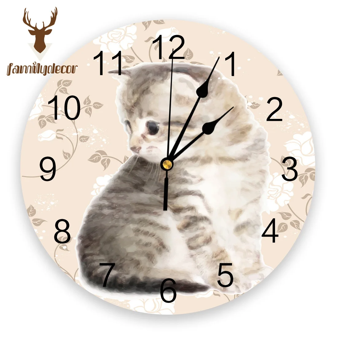Настенные часы с милым котенком бесшумные украшения на стену из ПВХ цветочным