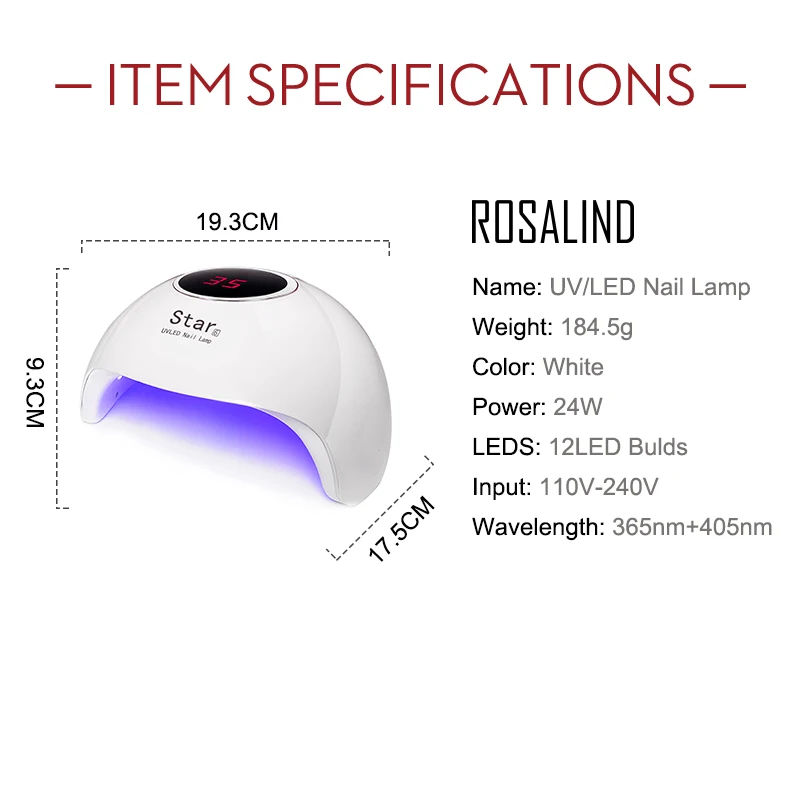 ROSALIND Сушилка для ногтей маникюра 24 Вт/48 Вт/60 Вт УФ светодиодный Гель лак