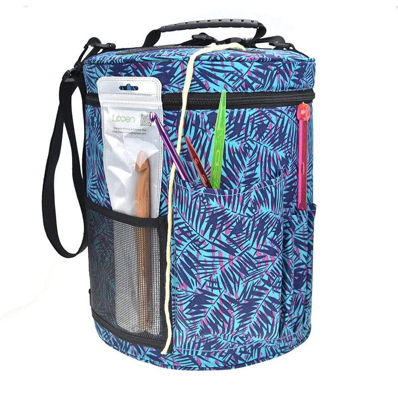 

Long Barrel Type One-shoulder Printing Drum Storage Bag for Crochet Needles Women's Wool Storage Tote Bag Household Goods