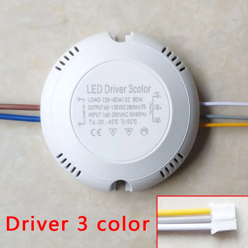 

LED Driver Current 280mA 8-24W/20-40W SMD PCB light Ceiling Power Supply Double color 3Pin lighting transformers AC165-265V