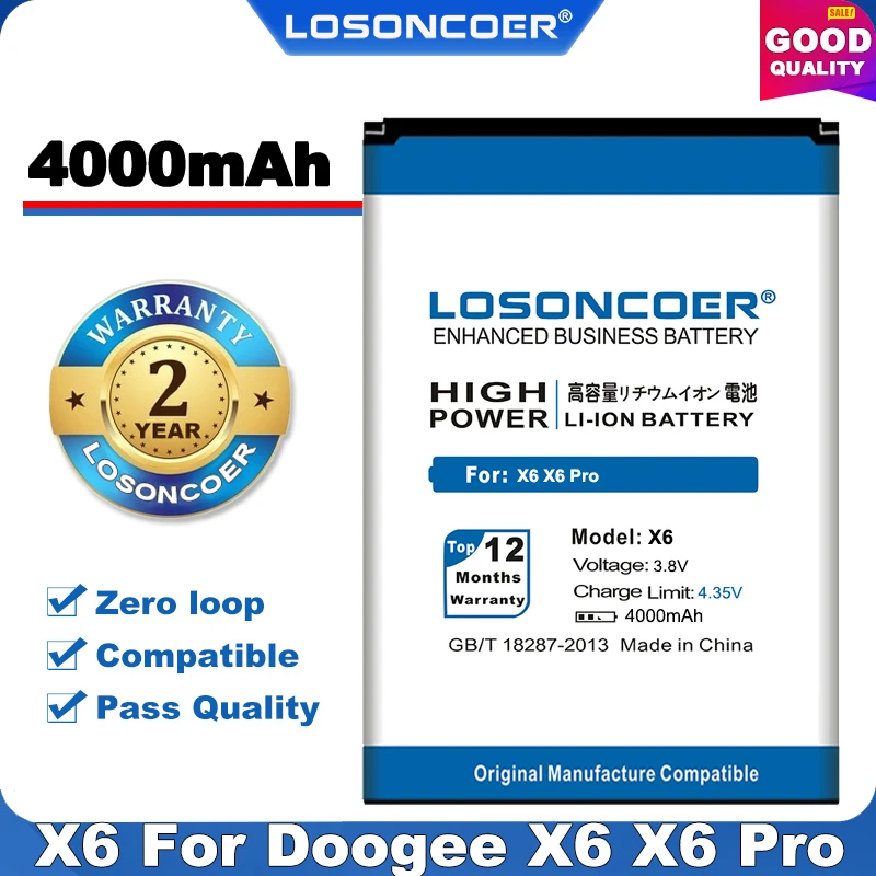 100% Оригинальный аккумулятор LOSONCOER 4000 мАч для Оригинального DOOGEE X6 Doogee Pro|mobile phone