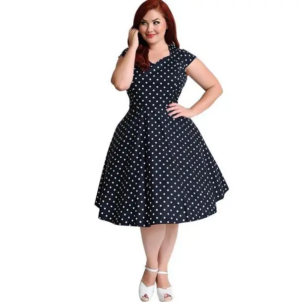 7XL размера плюс винтажное 50s 60s Платье туника с принтом в горошек платье для женщин