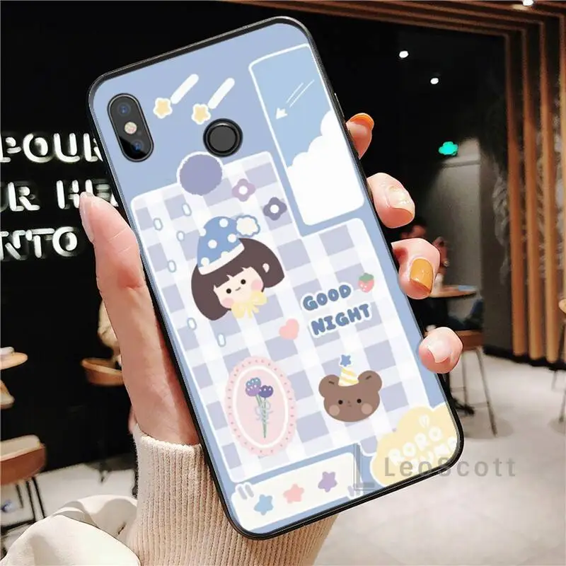 

Cute cartoon girl with bear Phone Case For Xiaomi Redmi Note 4 4x 5 6 7 8 pro S2 PLUS 6A PRO