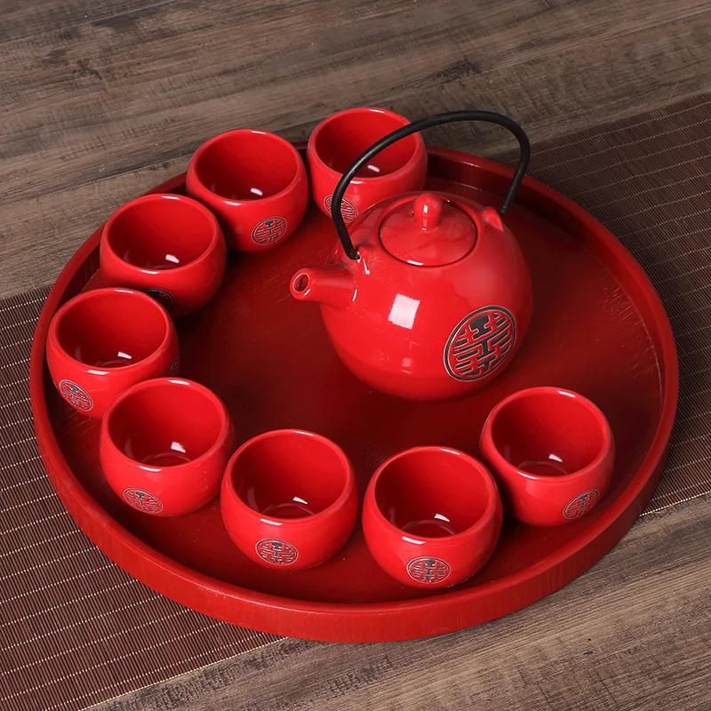 Chinese traditional wedding ceramic tea set Red Double Happiness Teapot Newlywed Gift Home Tea Set Accessories WSHYUFEI
