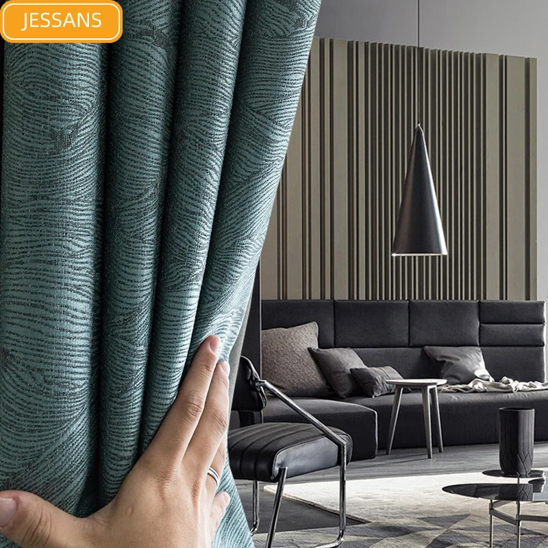 

2021 new high-end plant jacquard blackout curtains for living room and bedroom floor-to-ceiling finished products customization