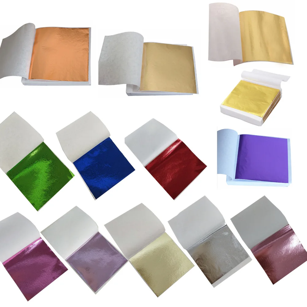 100Pcs 9x9cm DIY Art Craft Paper Imitation Gold Leaf Sliver Copper Leaves Sheets Foil for Gilding Decoration | Дом и сад