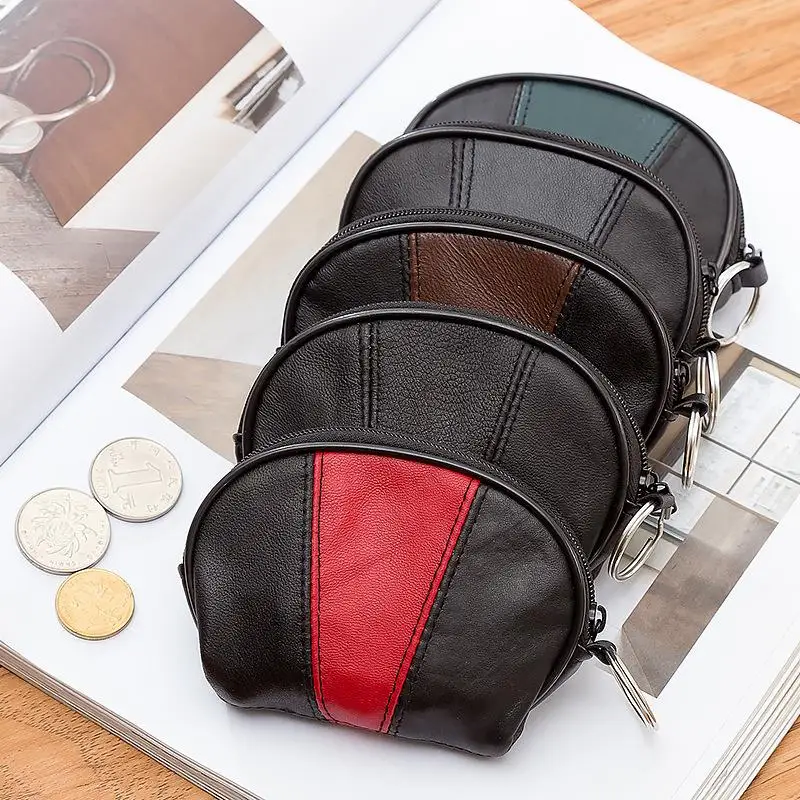 

Genuine Leather Women Men Zipper Coin Purse Semicircle Mini Wallet Credit Card Key Ring Holder Money Change Purse Wallet