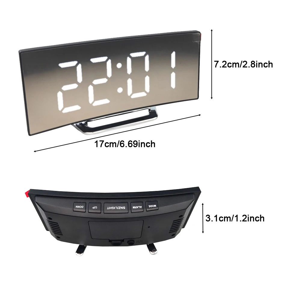 curved screen desk practical home office digital alarm clock large led display curved screen electronic clock silent alarm clock free global shipping