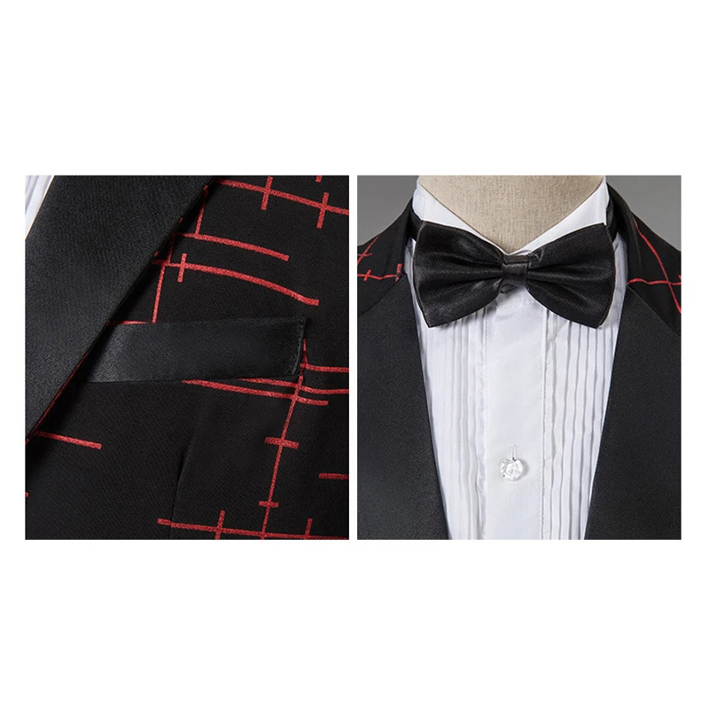 Shenrun Men's Suit Fashion Slim Fit Groom Tuxedos Singer Musician Stage Costume Party Prom Peak Lapel Golden Print Black Suits | Мужская