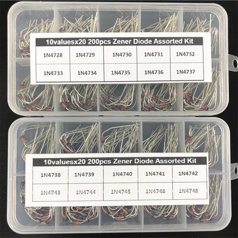 20 значений x20 400 шт. электронный комплект для зенеровочного диода 1N4728~ 1N4748 1 Вт DO-41 с 2 ящиками для хранения