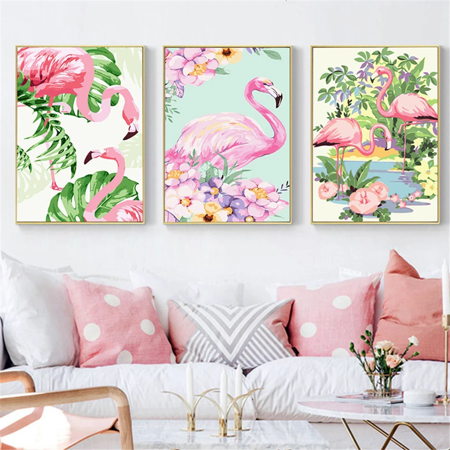

Abstract flamingo diy 5d diamond painting full square round drill diamond embroidery mosaic triptych diy craft supplies AA2654