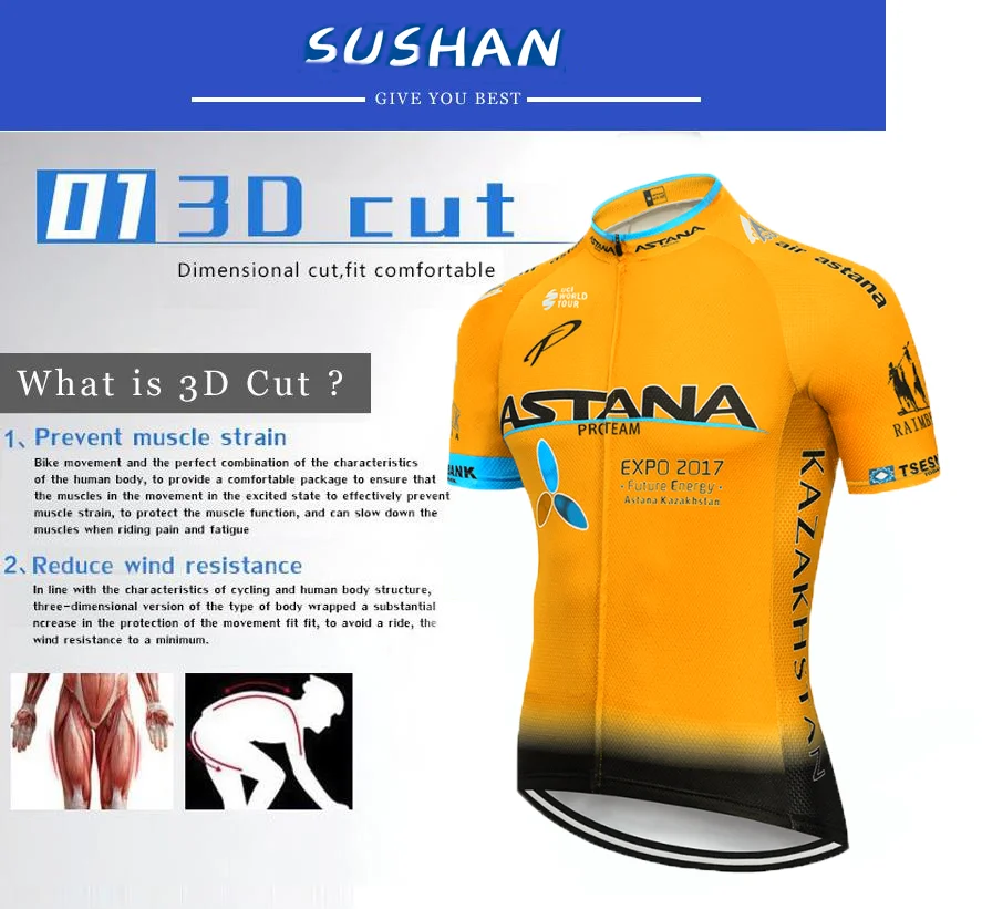 Мужской комплект одежды для велоспорта Team ASTANA Короткий трикотажный с гелевой