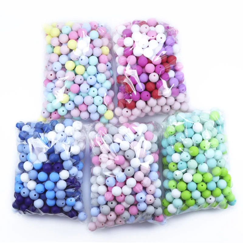 Joepada 300Pcs 9/12//14/15mm Round Silicone Beads Teething Nursing Pacifier Chain Hexagon Beads Food Grade Lentils Baby Teether