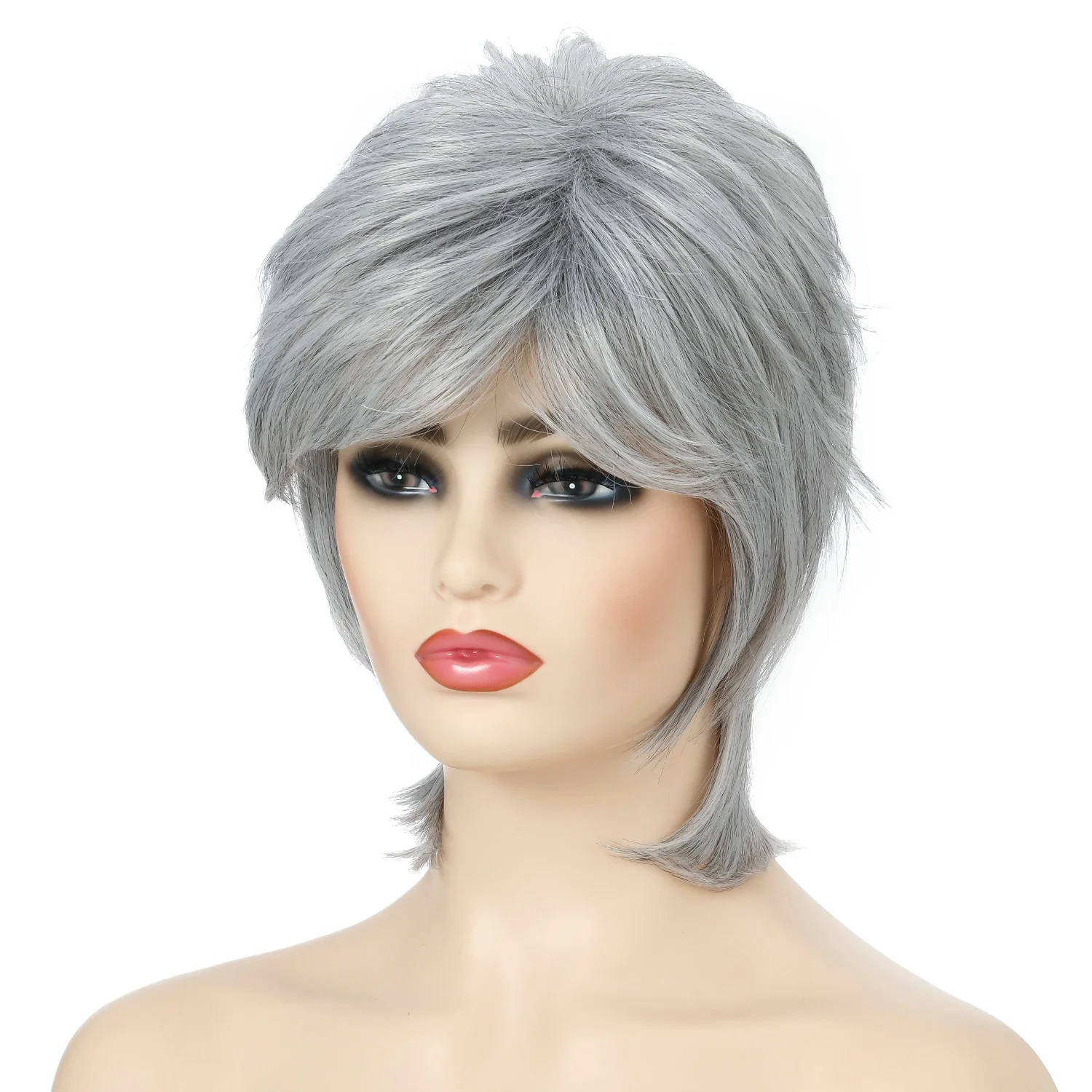 

Wigs for Women Short Wavy Synthetic Cosplay Daily Use Natural Hair Gray Mixed Wigs Heat Resistant Fiber Full Wigs