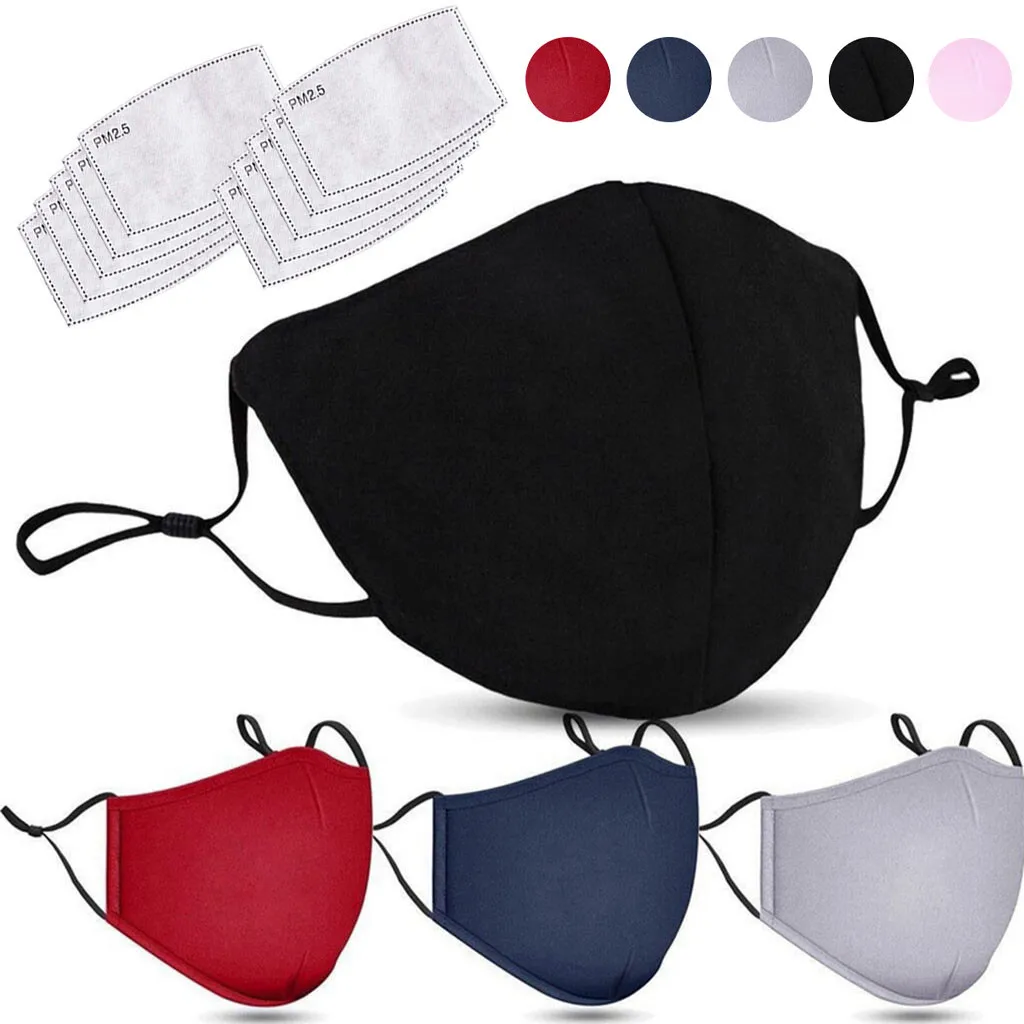

Masks + Filters Washable Black Mask Mouth Face Mask Anti PM2.5 Dust Mouth Mask Activated Carbon Filter Mask Fabric Cotton Mask