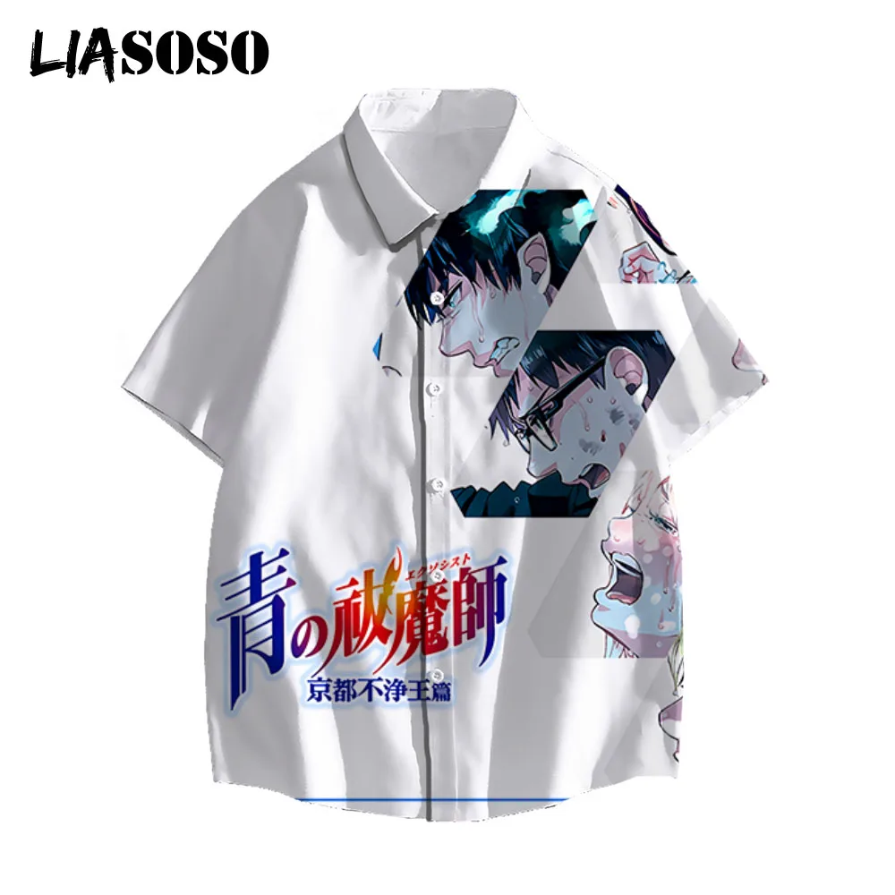 

LIASOSO 3D Print Shirt Japan Anime Blue Exorcist Okumura Rin Yukio Jump Square Fitness Tops Streetwear Men Women Short Sleeve