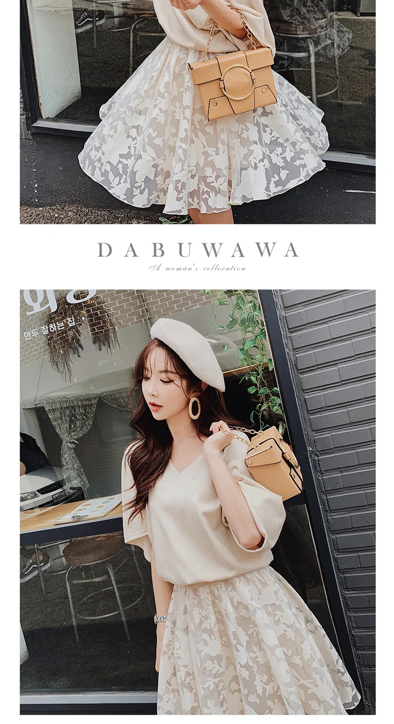 Dabuwawa/платье из двух частей, облегающее и яркое, милое, кружевное, в горошек, Сетчатое платье, осень, с v-образным вырезом, с высокой талией, элегантные платья DN1CSA010