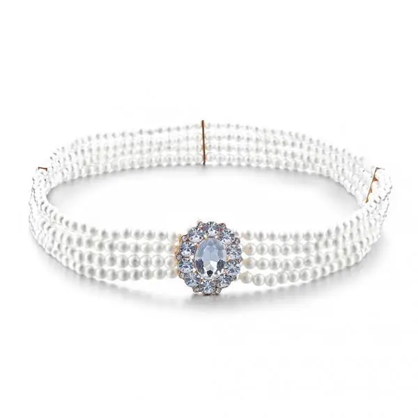 

Womens Pearl Oval Crystal Buckle Belly Waist Corset Belt Chain Belt Decor