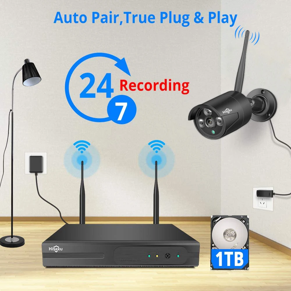 Скидка Hiseeu 8CH 3MP HD Открытый ИК Ночное Видение видеонаблюдение 4 шт. Ip-камера безопасности 1536P WIFI CCTV система Беспроводной NVR комплект HDD
