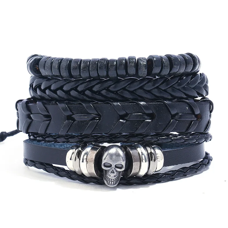 

4pcs Bracelet Bracelets On Hand Men's and Women's Hand Bracelets Vintage Punk Leather Bracelet Diy Accessories Birthday Gifts