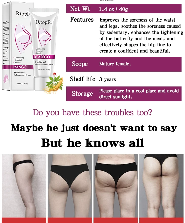 

RTOPR Mango Sexy Buttock Enhancement Cream Body Skin Care Hip Firming Cream Whitening TreatmentMoisturizing Anti-Aging Buttock