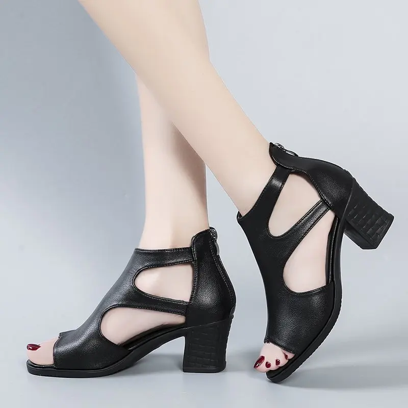 

Женские босоножки на молнии, босоножки до середины икры на резиновой подошве с открытым носком, обувь в римском стиле на платформе, лето 2021